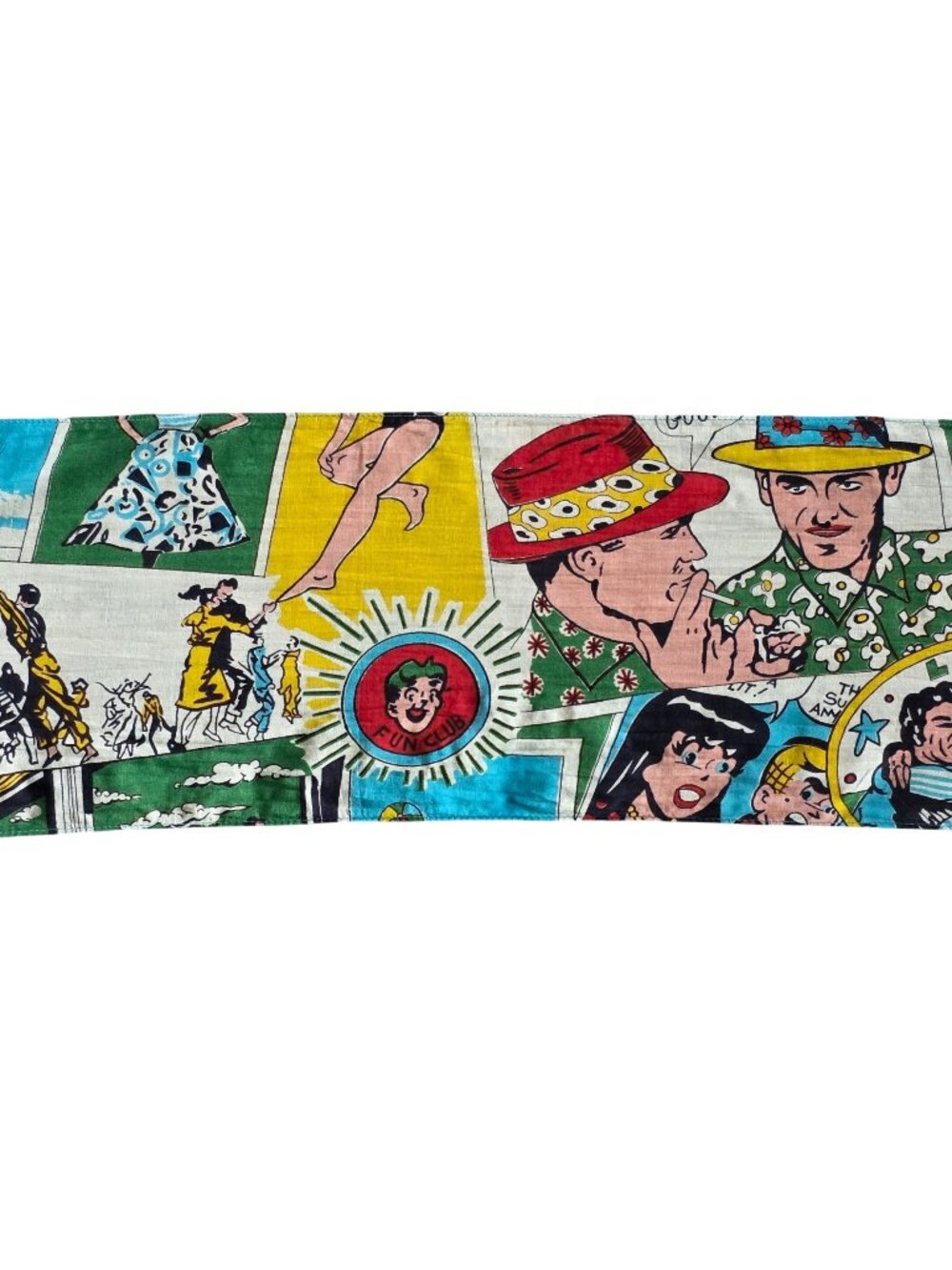 Vtg Pop Art Comic Strip Fabric Scarf w Retro Cartoon and Comic Book illustration